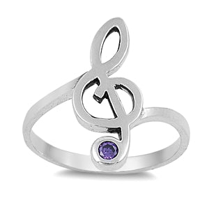 Sterling Silver Amethyst Musical Note Ring