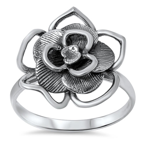 Sterling Silver Oxidized Rose Ring