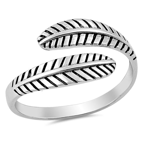 Sterling Silver Oxidized Feather Ring