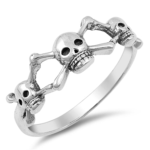 .925 Sterling Silver Skulls Ring