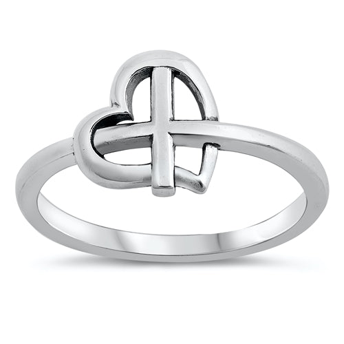 Sterling Silver Heart W/ Cross Ring