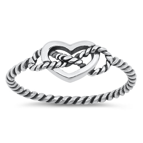 Sterling Silver Oxidized Heart W/ Rope Ring
