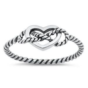 Sterling Silver Oxidized Heart W/ Rope Ring