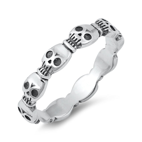 Sterling Silver Oxidized Skull Band