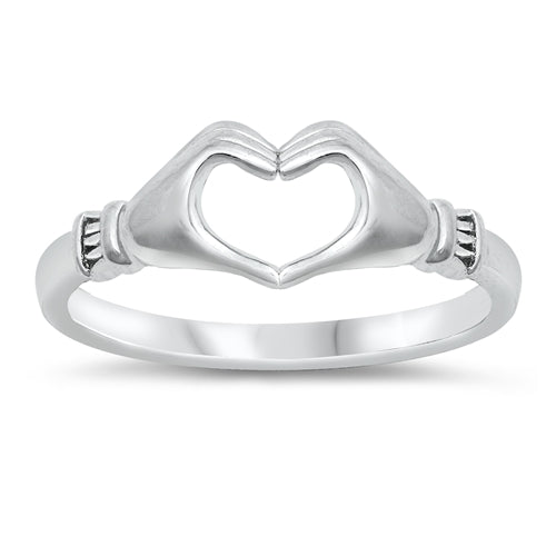 Sterling Silver Heart Hands Ring