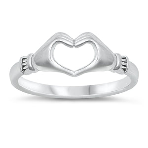Sterling Silver Heart Hands Ring