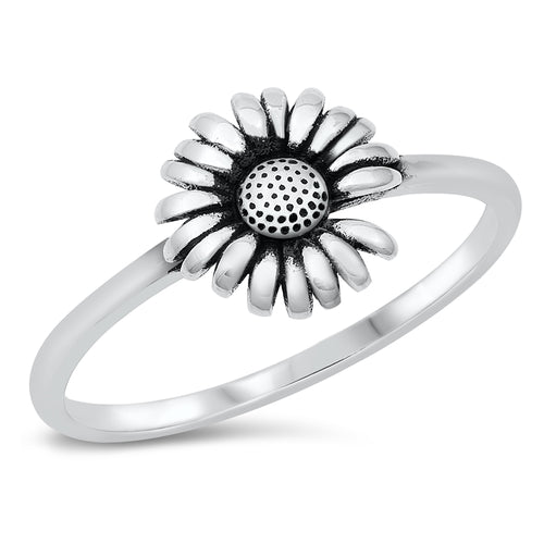 Sterling Silver Oxidized She Loves Me Not Sunflower Ring