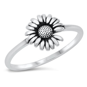 Sterling Silver Oxidized She Loves Me Not Sunflower Ring