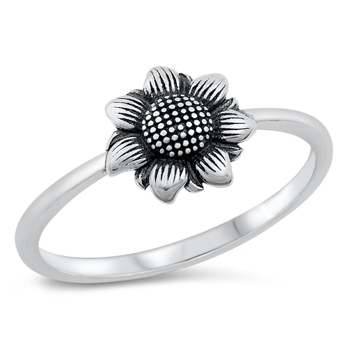 Sterling Silver Oxidized Sunflower Ring