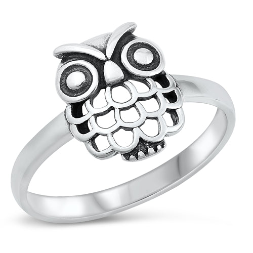 Sterling Silver Oxidized Owl Ring