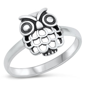Sterling Silver Oxidized Owl Ring