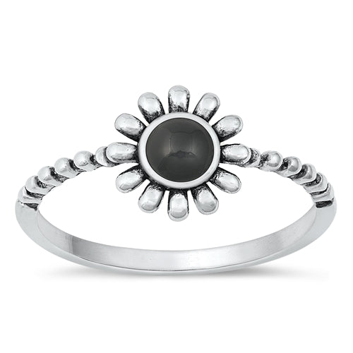 Sterling Silver Oxidized Black Agate Ring