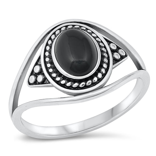 Sterling Silver Oxidized Black Agate Ring