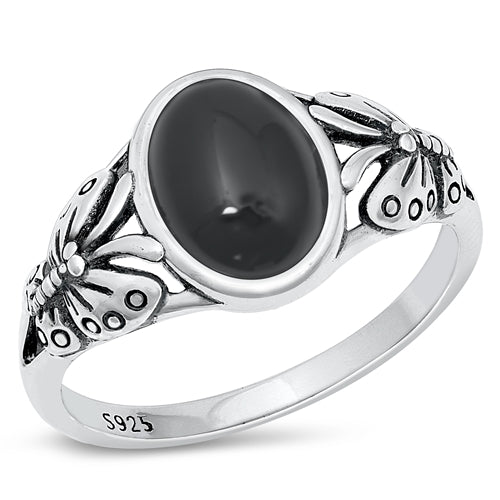 Sterling Silver Oxidized Black Agate Ring