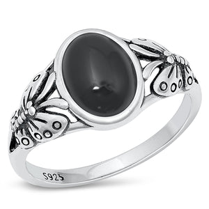 Sterling Silver Oxidized Black Agate Ring