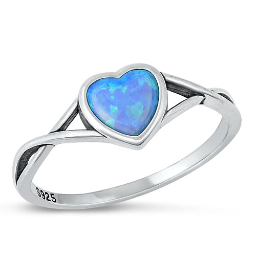 Sterling Silver Blue Opal Heart Ring