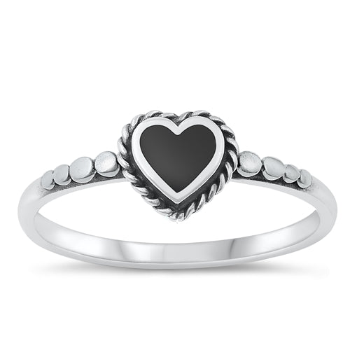 Sterling Silver Oxidized Black Agate Heart Ring