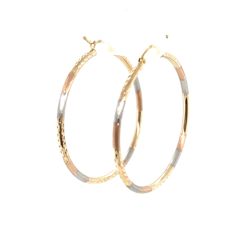 10k Tri Gold Lines Cut Hoops