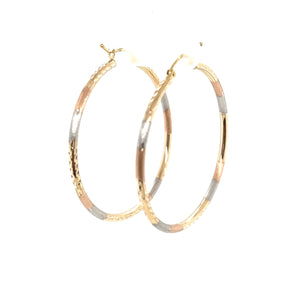 10k Tri Gold Lines Cut Hoops
