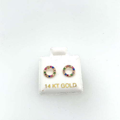 14k Gold Round Colorful Studs