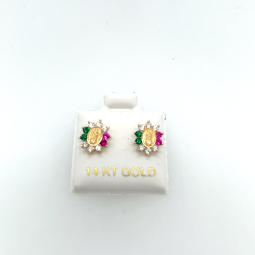 14k Gold Our Lady of Guadalupe Colorful Studs