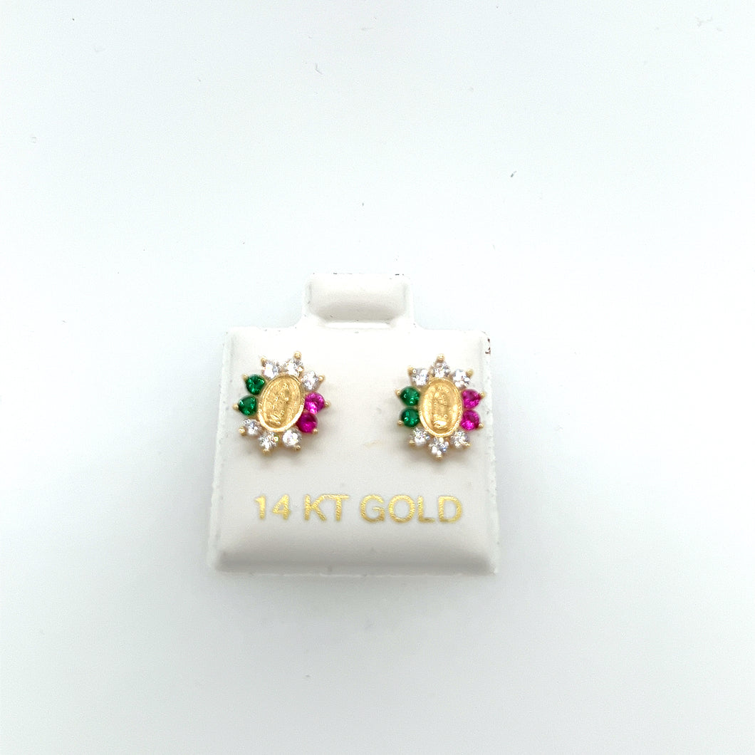 14k Gold Our Lady of Guadalupe Colorful Studs