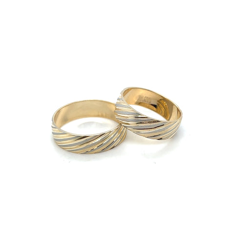 14k Gold White Lines Wedding Bands