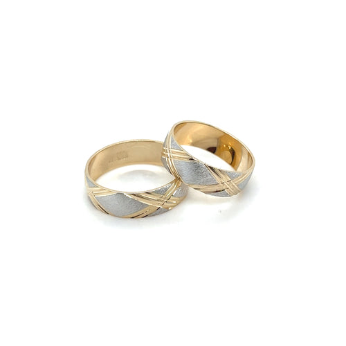 14k Gold Cross Lines Wedding Bands