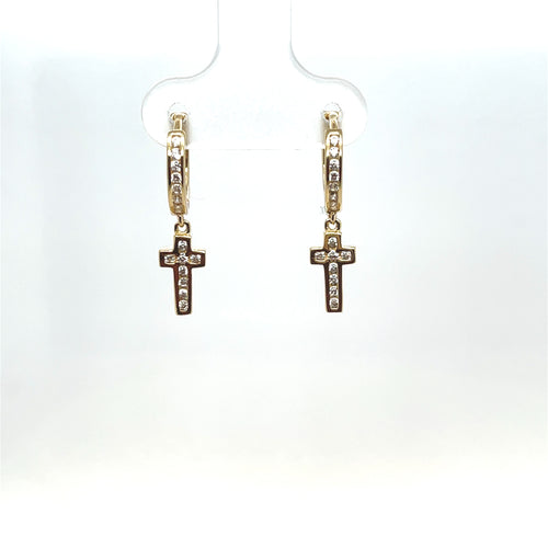 14k Gold Cross Dangle Earrings