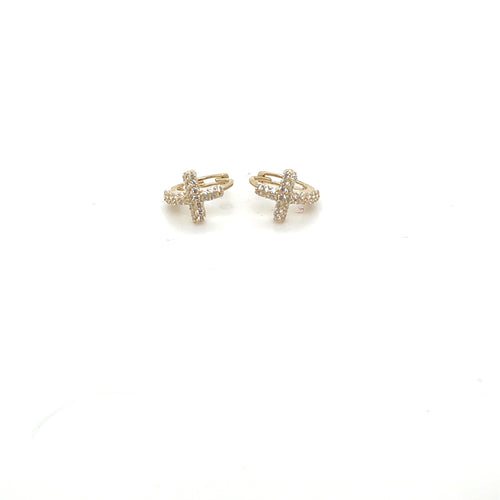 14k Gold Cross Cz Huggies