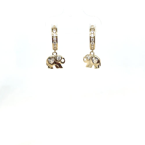 14k Gold Elephant Dangle Earrings