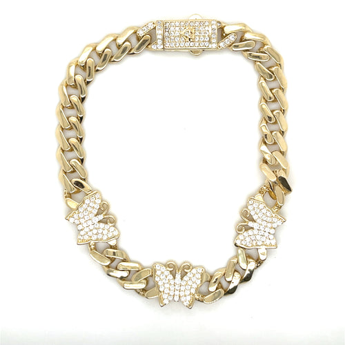 14k Gold Butterfly Cuban Link Bracelet