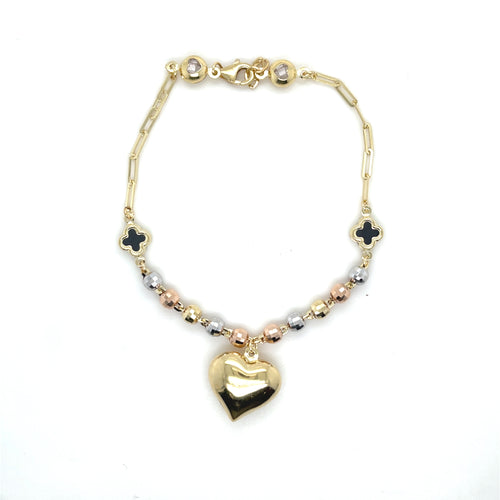 14k Gold Heart Dangle Bracelet