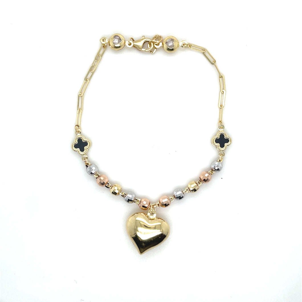 14k Gold Heart Dangle Bracelet