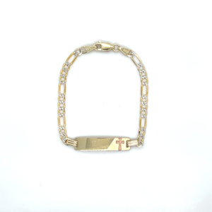 14k Gold Cuban Link Cross ID Bracelet