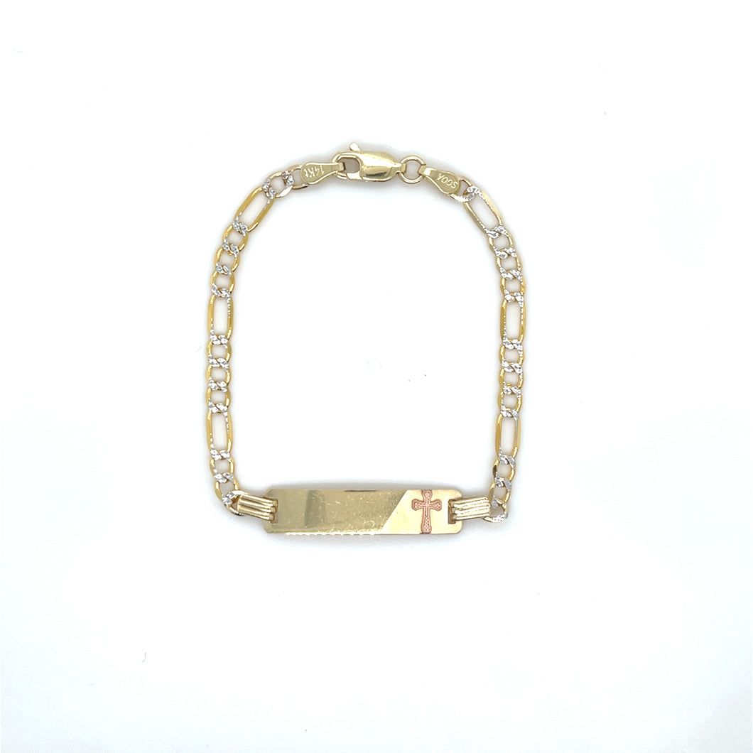 14k Gold Cuban Link Cross ID Bracelet