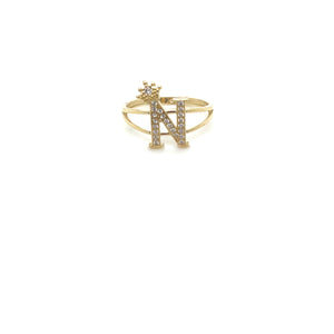 14k Gold Letter Crown Ring