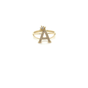 14k Gold Letter Crown Ring