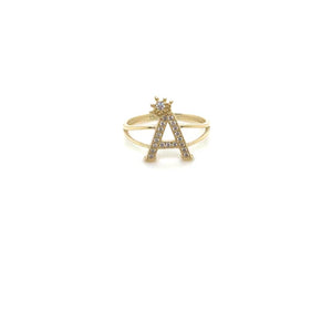 14k Gold Letter Crown Ring