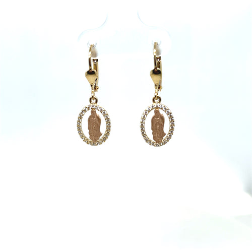 14k Gold Our Lady of Guadalupe Dangle Earrings