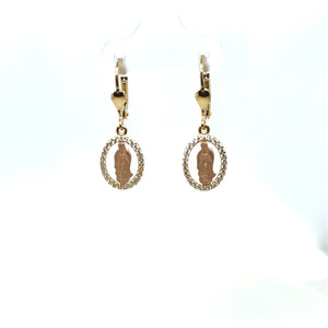 14k Gold Our Lady of Guadalupe Dangle Earrings