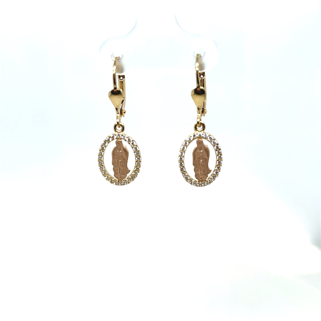 14k Gold Our Lady of Guadalupe Dangle Earrings