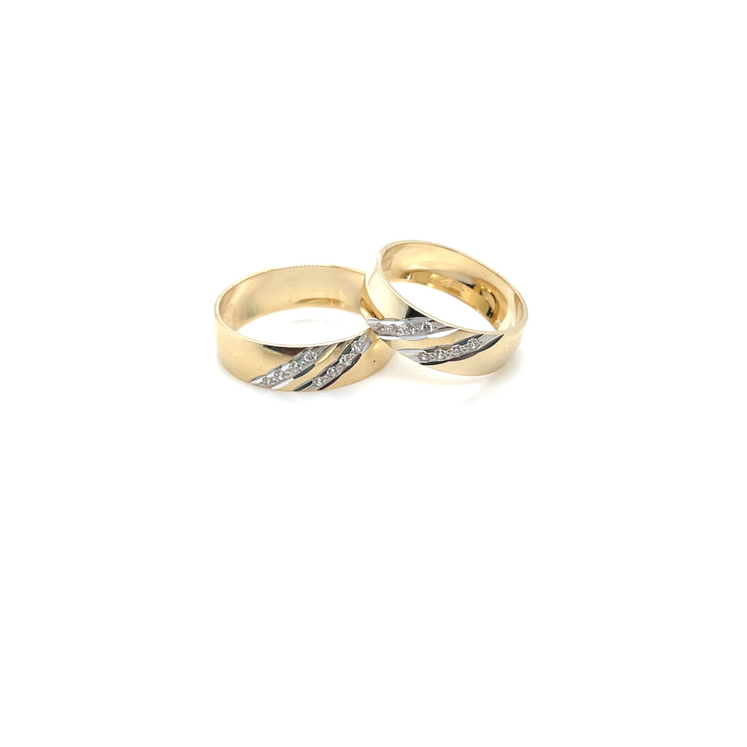 14k Gold Lines CZ Wedding Bands