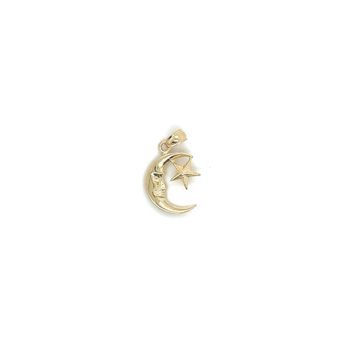 14K Gold Moon and Star Pendant