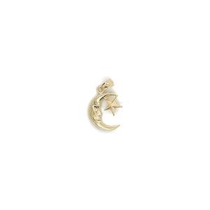 14K Gold Moon and Star Pendant