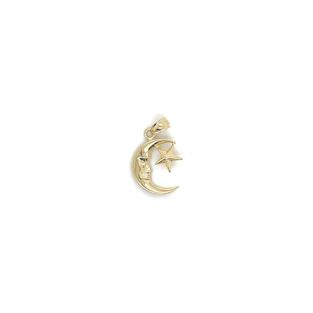 14K Gold Moon and Star Pendant