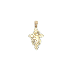 14K Gold Praying Hands with Rosary and Cross Pendant