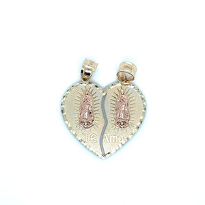 14K Gold Our Lady of Guadalupe Breakable Heart Pendant