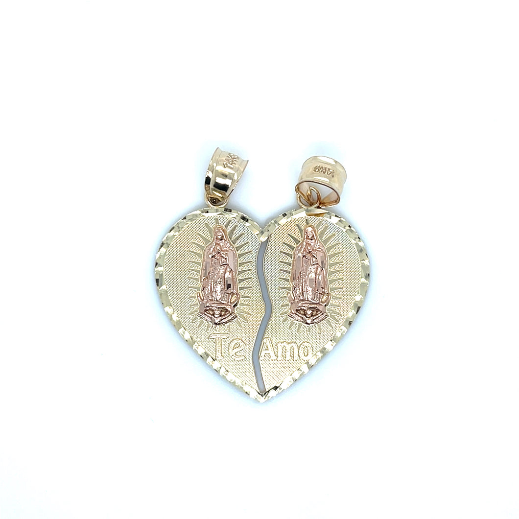 14K Gold Our Lady of Guadalupe Breakable Heart Pendant
