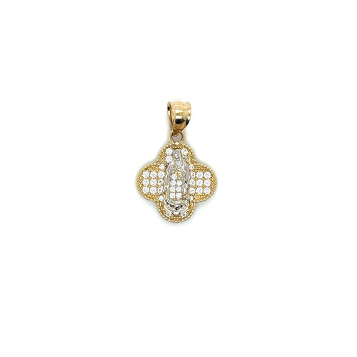 14K Gold Our Lady of Guadalupe Clover Pendant